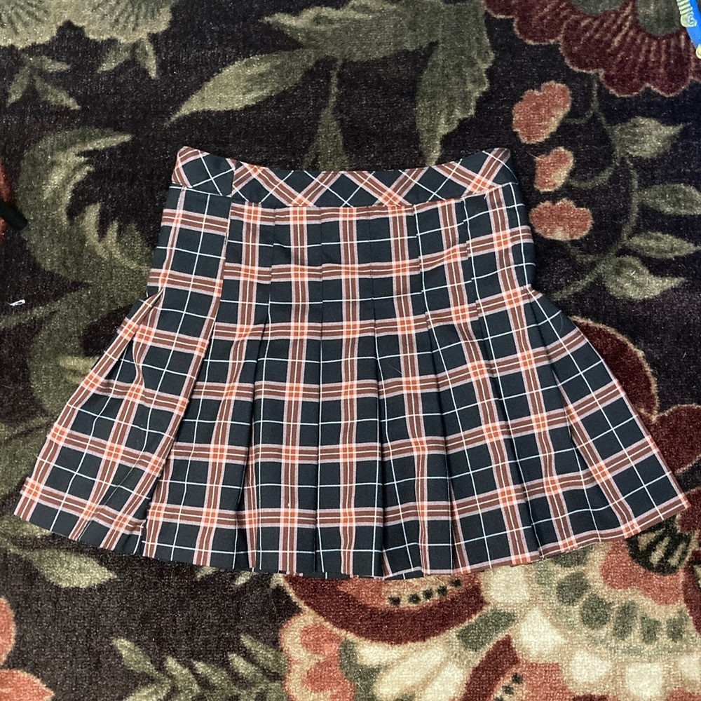 Divided black plaid pleated mini skirt tennis skirt
